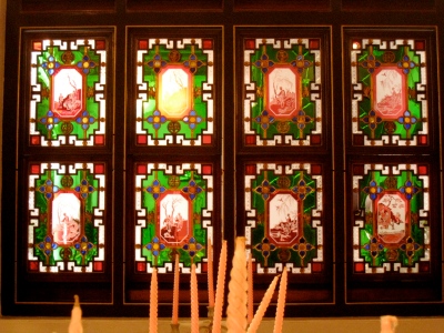 One of the marvelous stained glass panel inside the Peranakan Museum